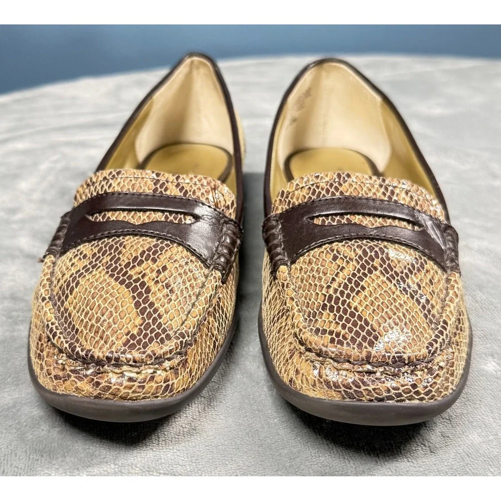 Anne Klein iFlex Loafers Womens 8.5 Brown Snake Print Penny Comfort Flats
